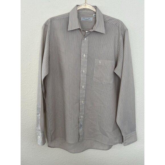 Vtg Christian Dior Chemises DIOR Embroidered Button Down Shirt Large 15.5 34/35 - Picture 10 of 11
